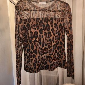 Sheer Leopard Long-Sleeve Tee - Brown/Black